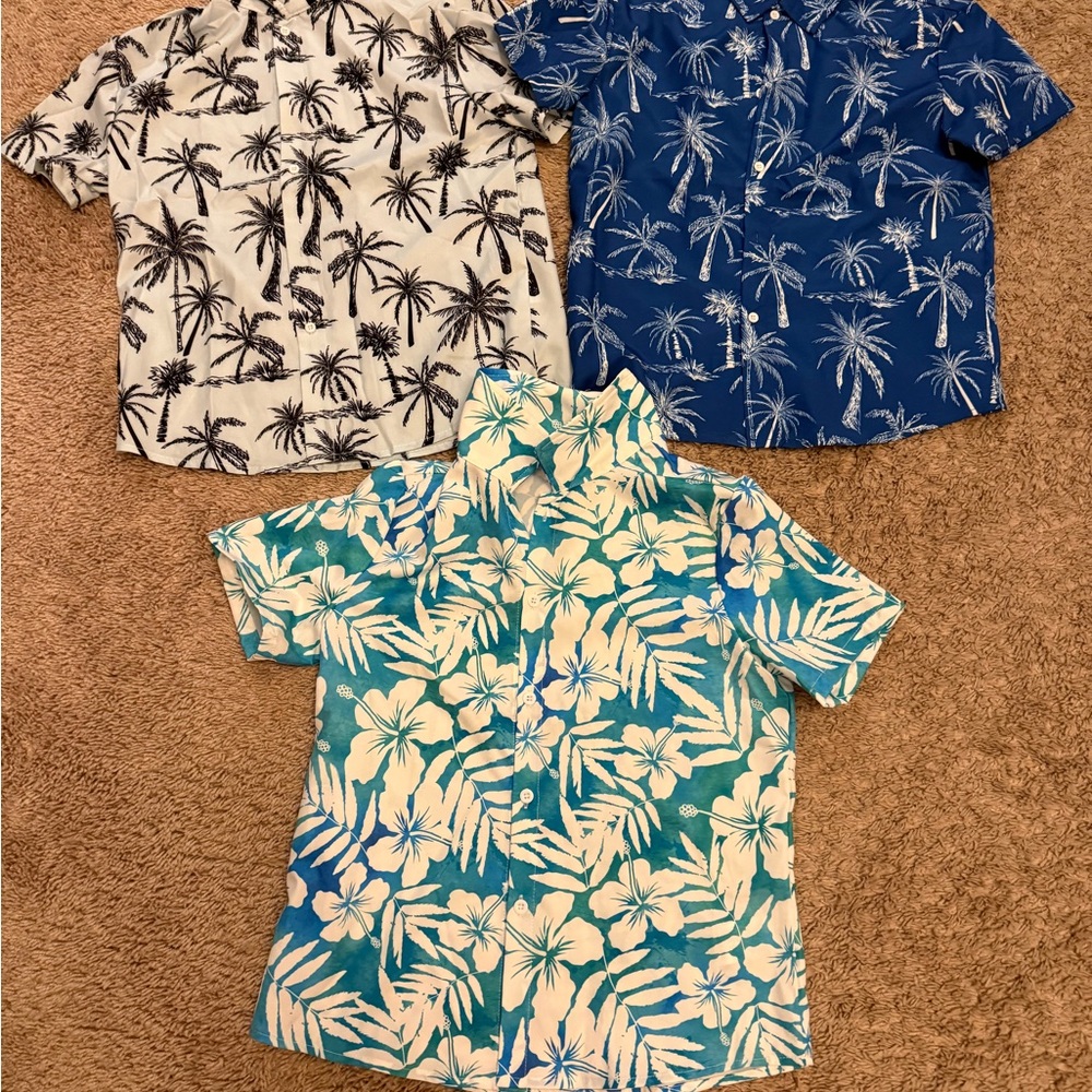 SHEIN Kids Tropical Print Shirt Trio - Black, Blue, and Green